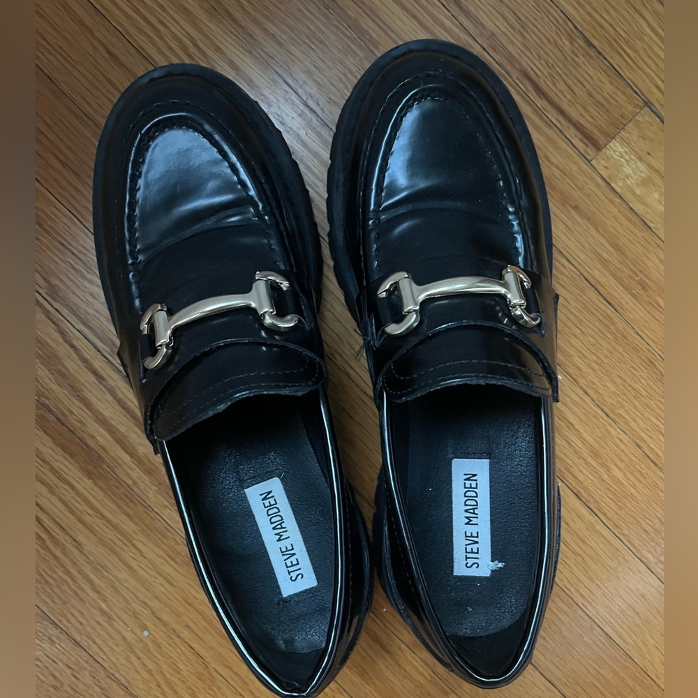 Steve Madden LANDO BLACK LEATHER LOAFERS s 7.5